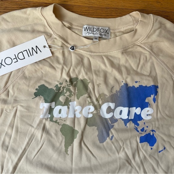 NEW Wildfox Take Care Earth Crew Sweatshirt Wheat Size Medium NWT - Picture 2 of 6